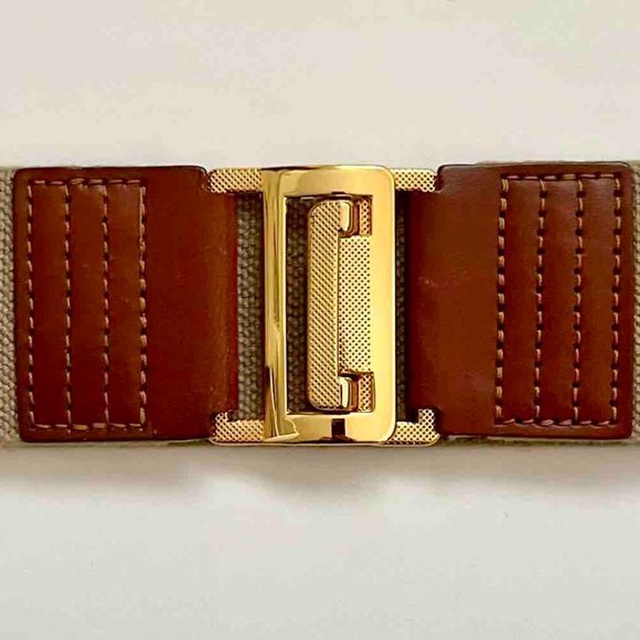 Tan Elastic Stretch Belt w/ Golden Clasp (Size S) - Picture 3 of 4